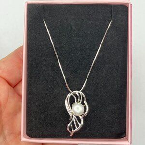 .925 Sterling Silver Genuine Pearl + 925 SNAKE chain 17.7 inch Both Stamped